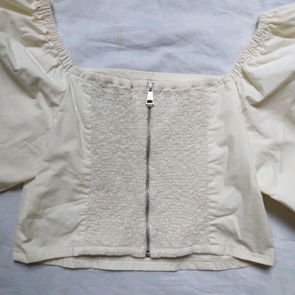 DKNY Milkmaid Style Cottage Core Ivory Peasant Blouse Puff Sleeve Womens Small - Picture 9 of 11